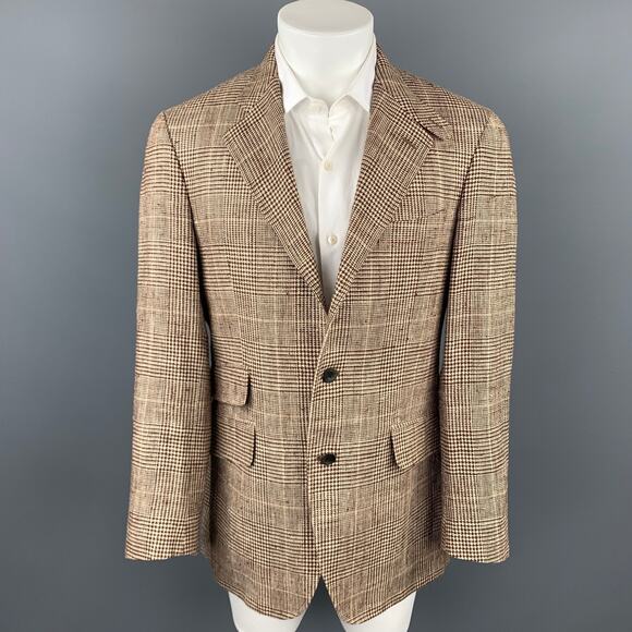 ETRO Size 40 Brown & Beige Plaid Silk / Linen Notch Lapel Sport Coat